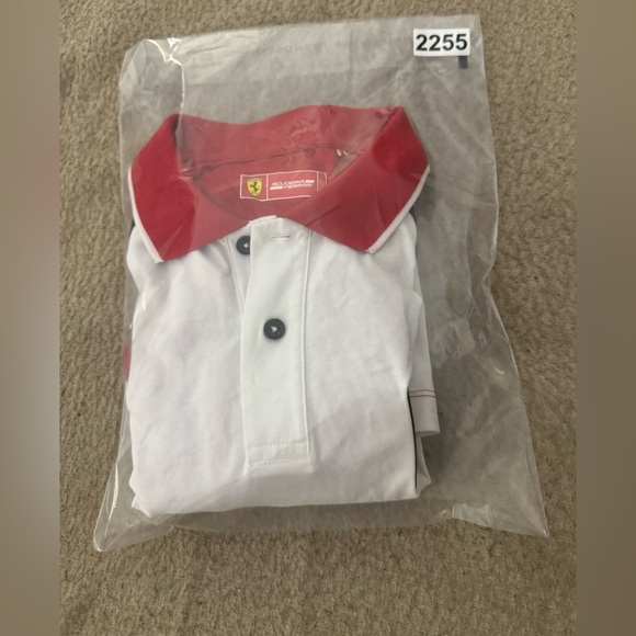 Scuderia Ferrari Polo Shirt Mens Size Small White Red Puma Knit Preppy - Picture 8 of 8